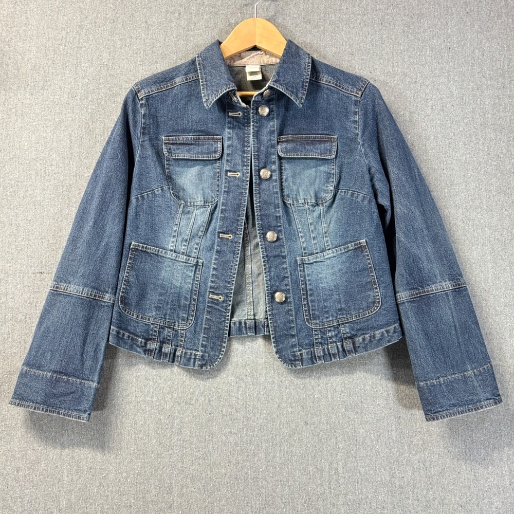 Garnet Hill Blue Denim Trucker Jacket Petite Small Cotton Stretch